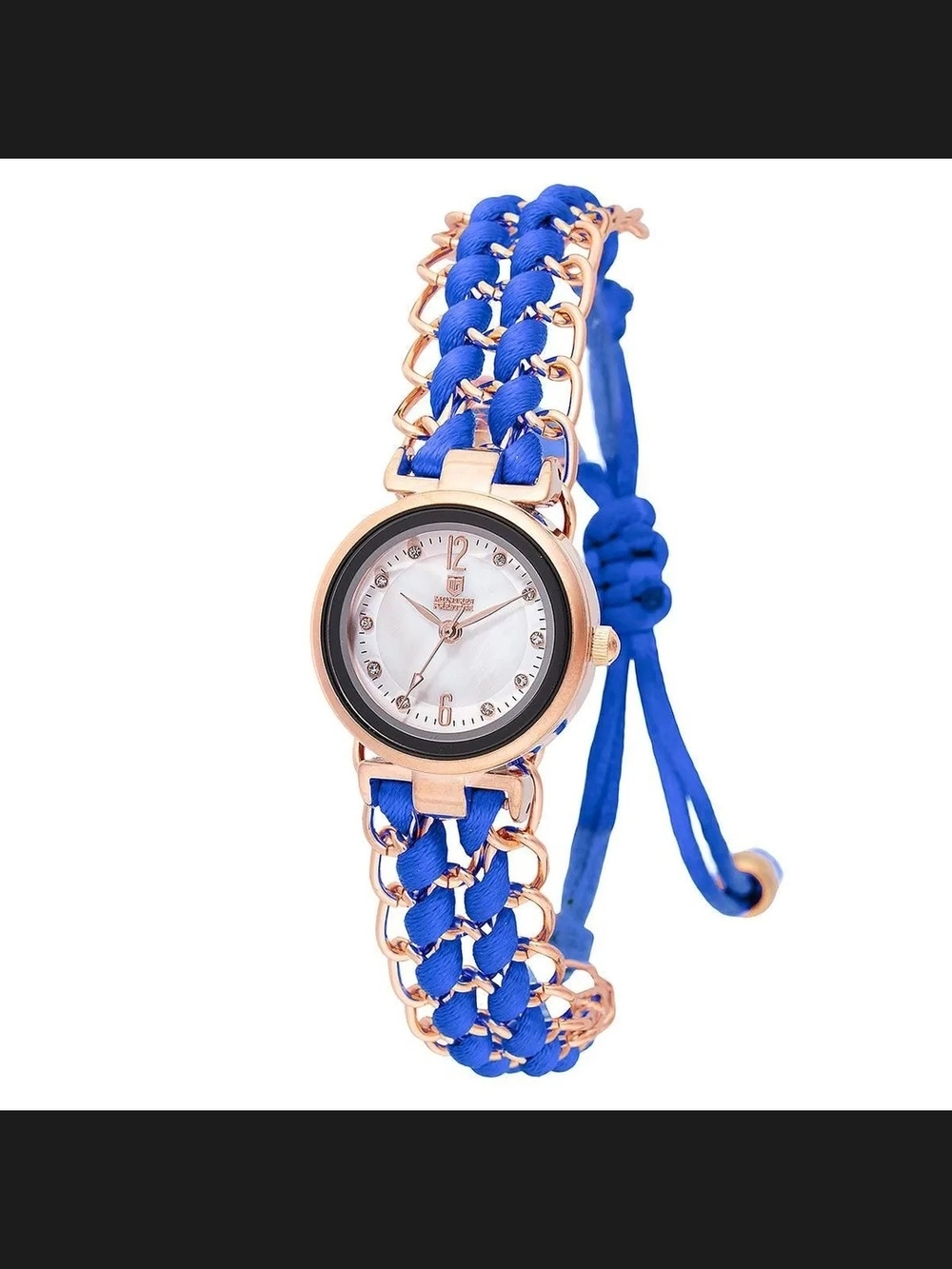Montres Prestige Braided Blue Cord & Rose Gold Bracelet Watch